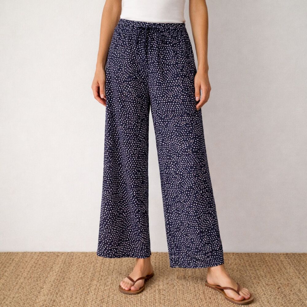 NWT Karu Handprinted Scrub Print Pants Midnight Blue Artisan Women’s Size Medium